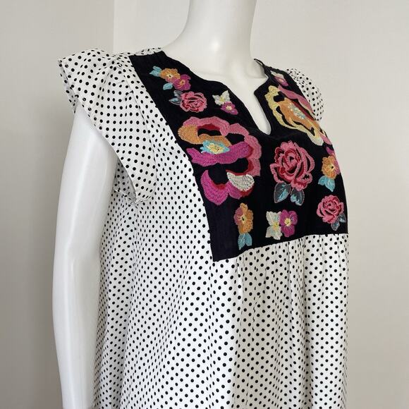 Savanna Jane Size M Shift Mini Dress Polka Dot Embroidered Floral Sleeveless - Picture 6 of 13
